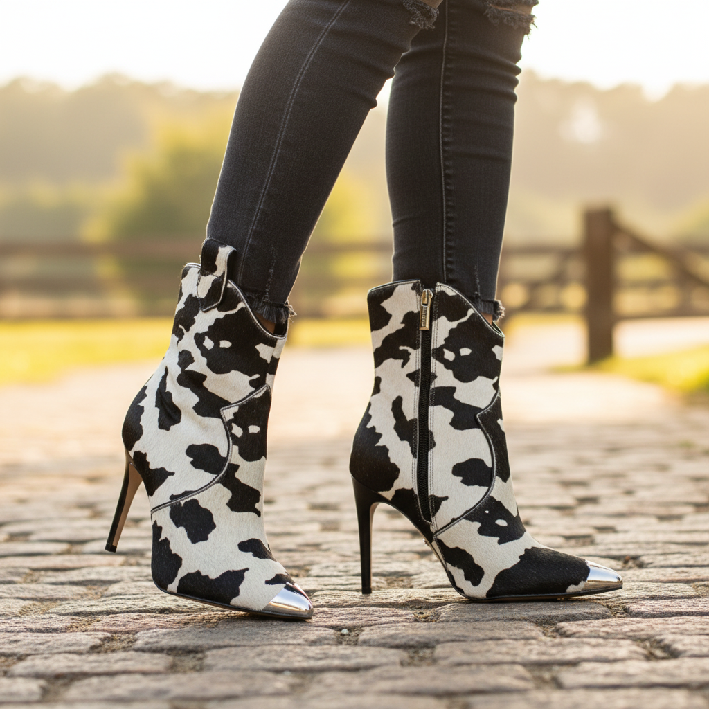 Carrano Amelia Western Designer Boot w/Calf Hair - White/Black