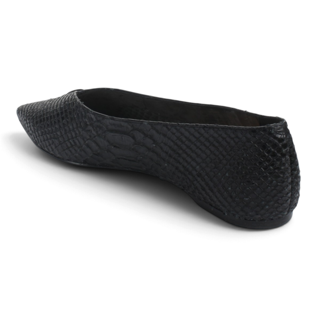 Carrano Camila Leather Flat Snake Skin Embossed - Black