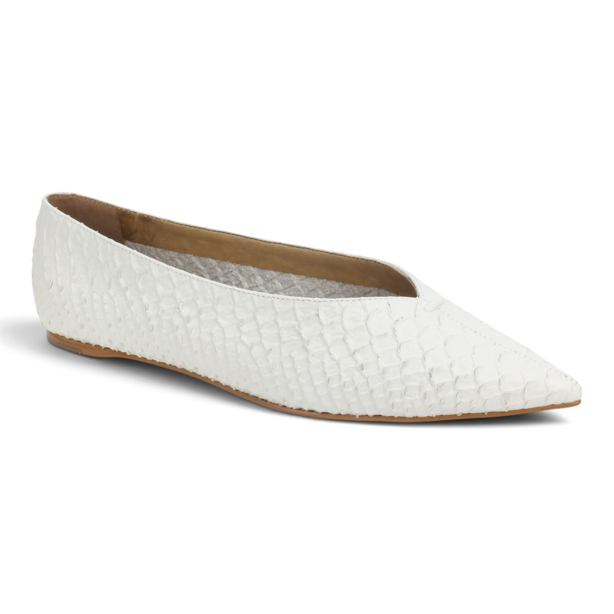 Carrano Camila Leather Flat Snake Skin Embossed - White