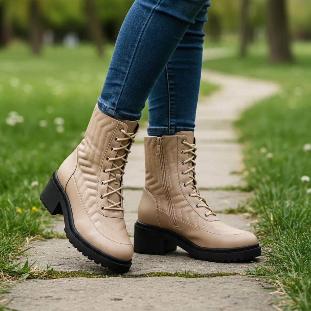 Bruno Menegatti Nikkita Leather Combat Boot - Nude