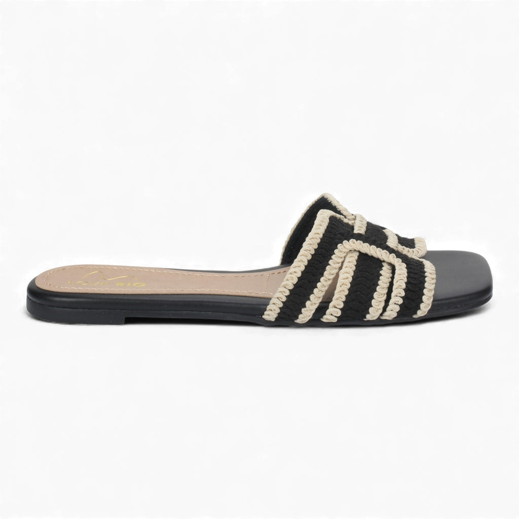 Love Rio Summer Slide Sandal Crochet - Black / Off White