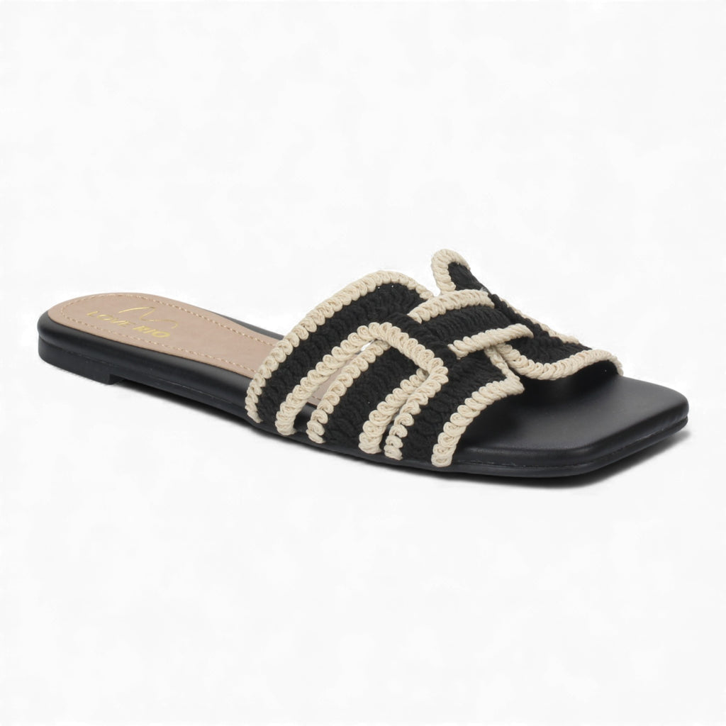Love Rio Summer Slide Sandal Crochet - Black / Off White