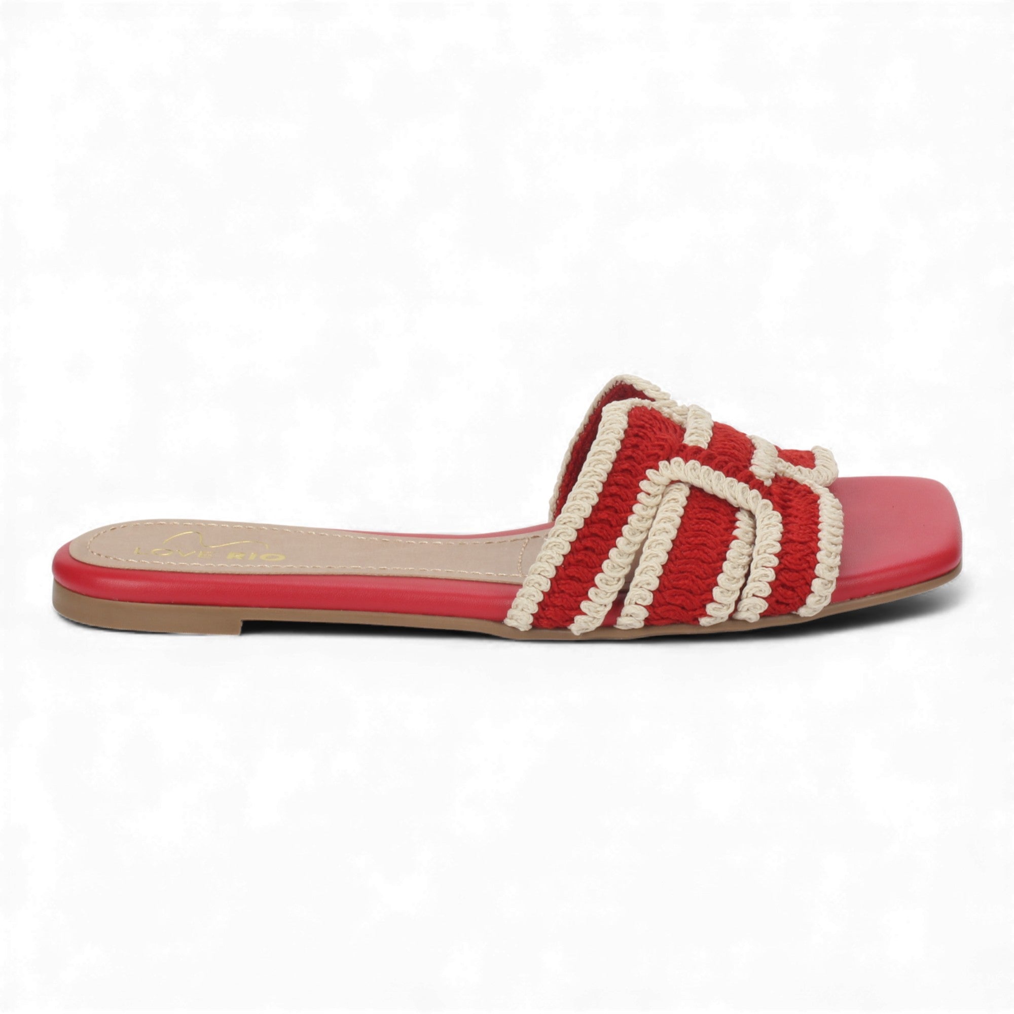 Love Rio Summer Slide Sandal Crochet - Red / Off White