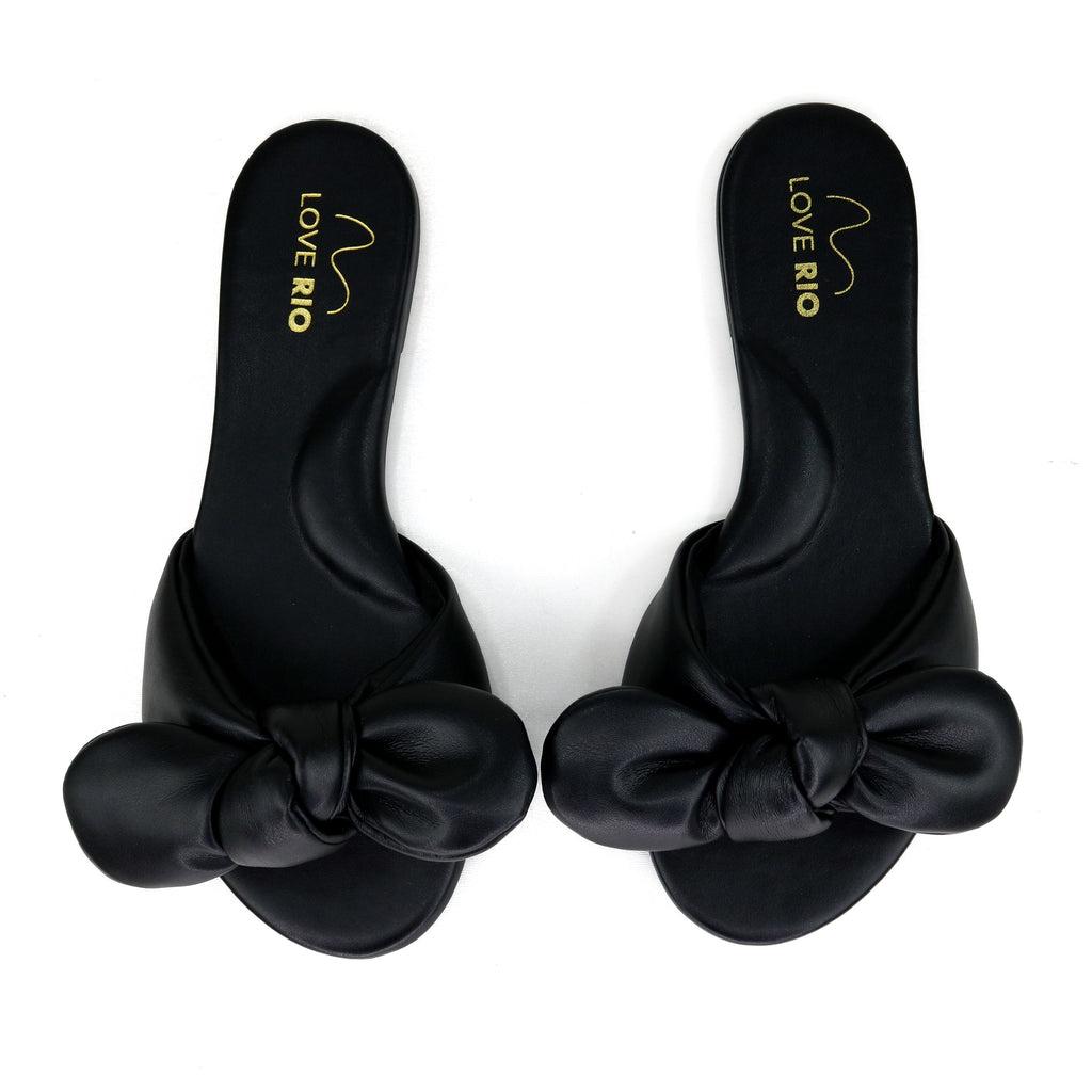 Love Rio Seaside Ipanema Flat Slide Bow Sandal - Black