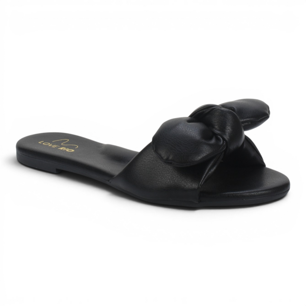 Love Rio Seaside Ipanema Flat Slide Bow Sandal - Black