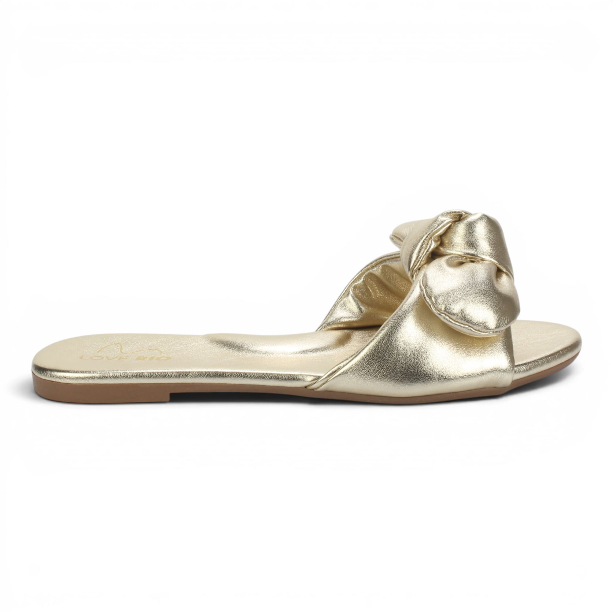 Love Rio Seaside Ipanema Flat Slide Bow Sandal - Gold