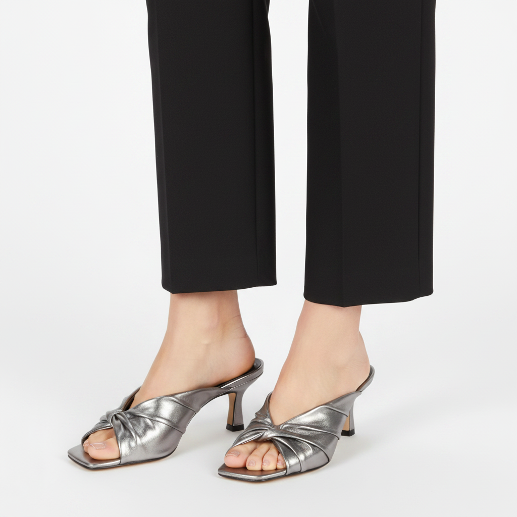 Carrano Sage II Leather Mule Slide Sandal - Pewter