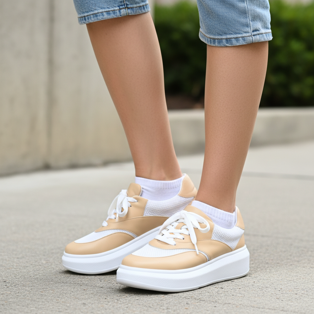 Carrano Carla Leather/Mesh Sneakers-Cream
