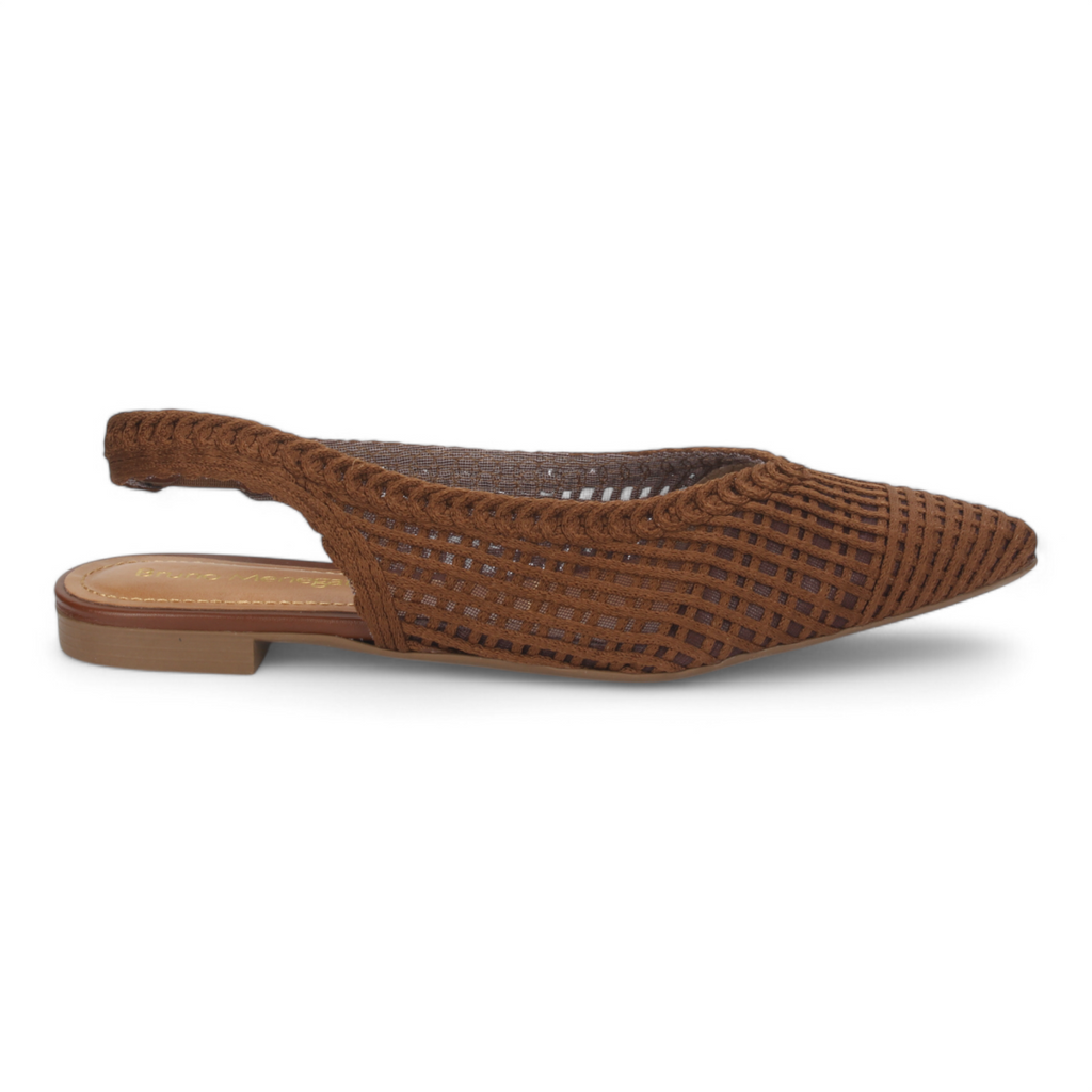 Bruno Menegatti Sandra Crochet Flat Slingbacks - Coffee