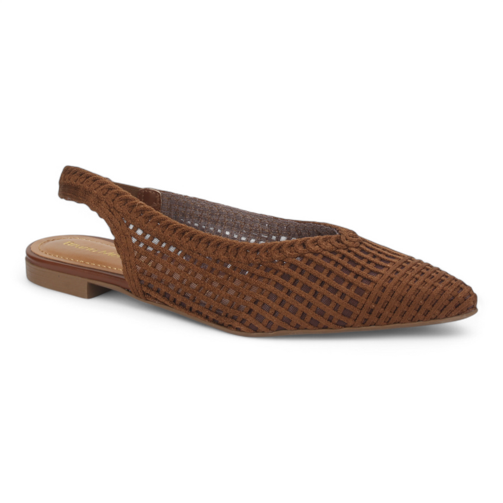 Bruno Menegatti Sandra Crochet Flat Slingbacks - Coffee