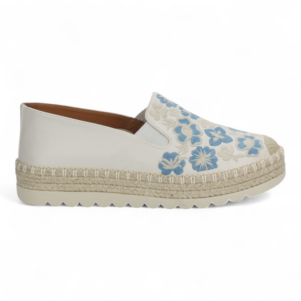 Love Rio Mae Slip on Embroidered Espadrille - Off White Blue