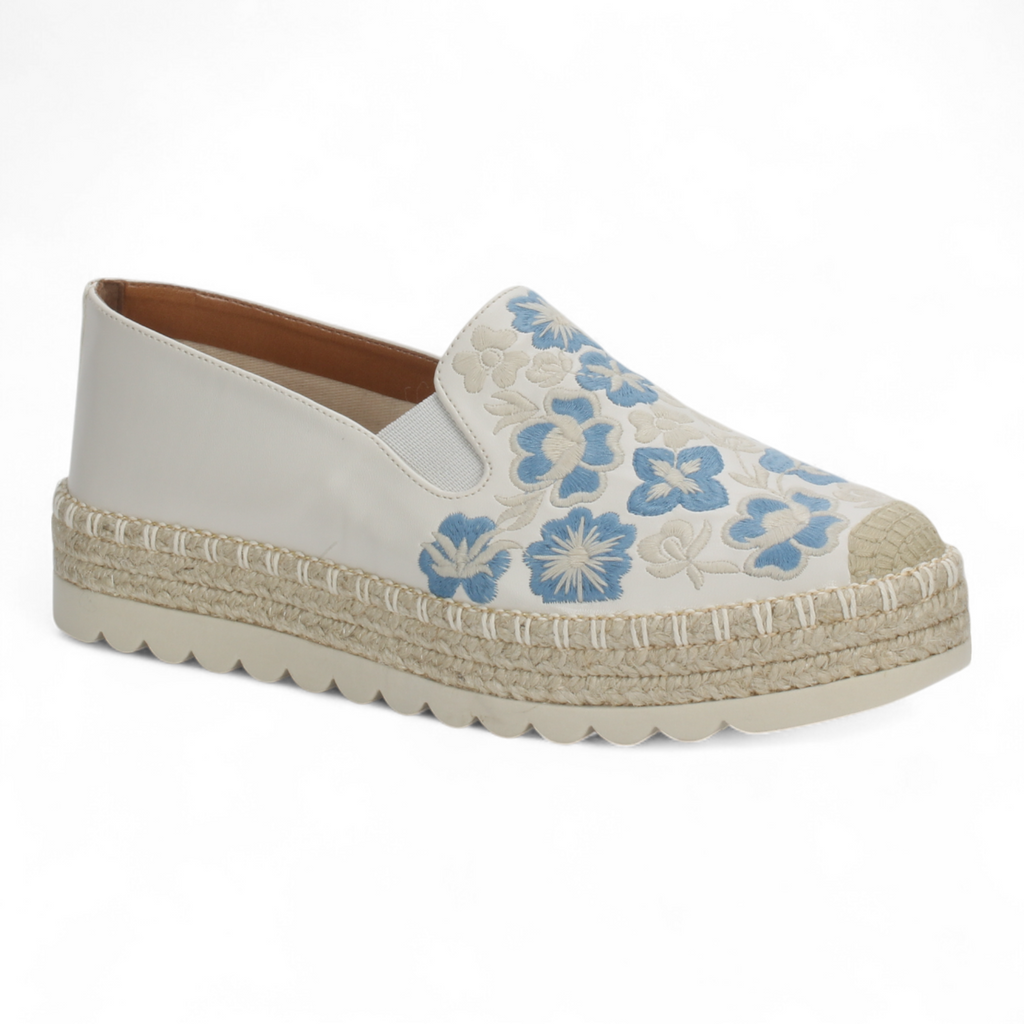 Love Rio Mae Slip on Embroidered Espadrille - Off White Blue