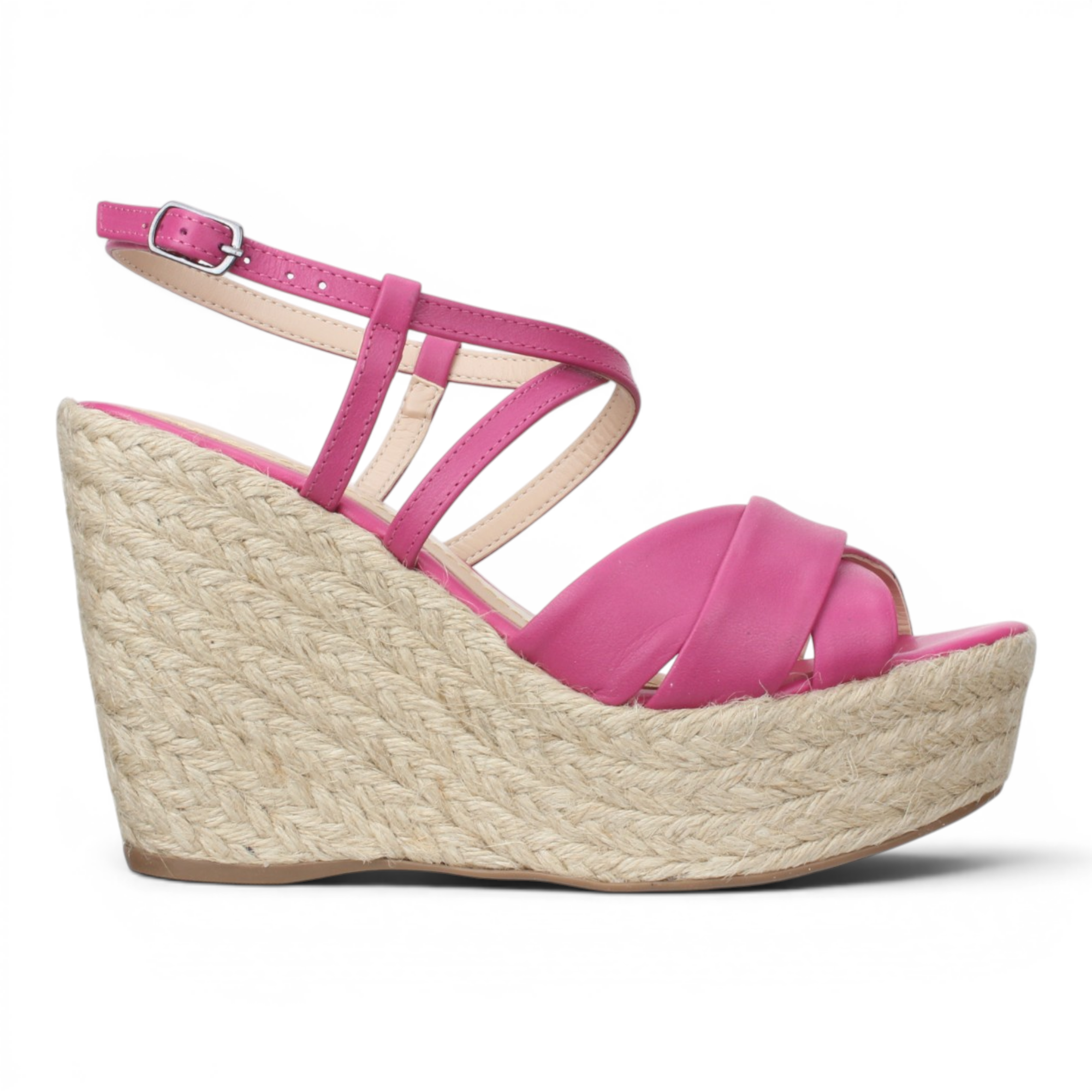 Bruno Menegatti Grace Ankle Strap Wedge Leather Sandal- Fucsia