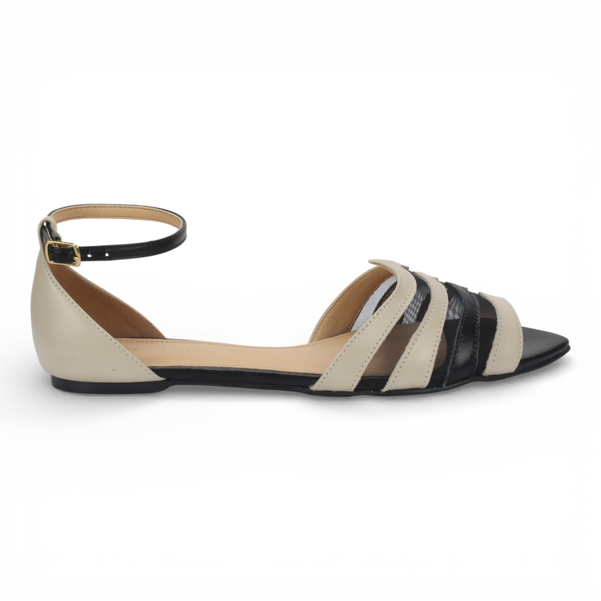 Bruno Menegatti Sonia Flat Ankle Strap Leather - Off White Black