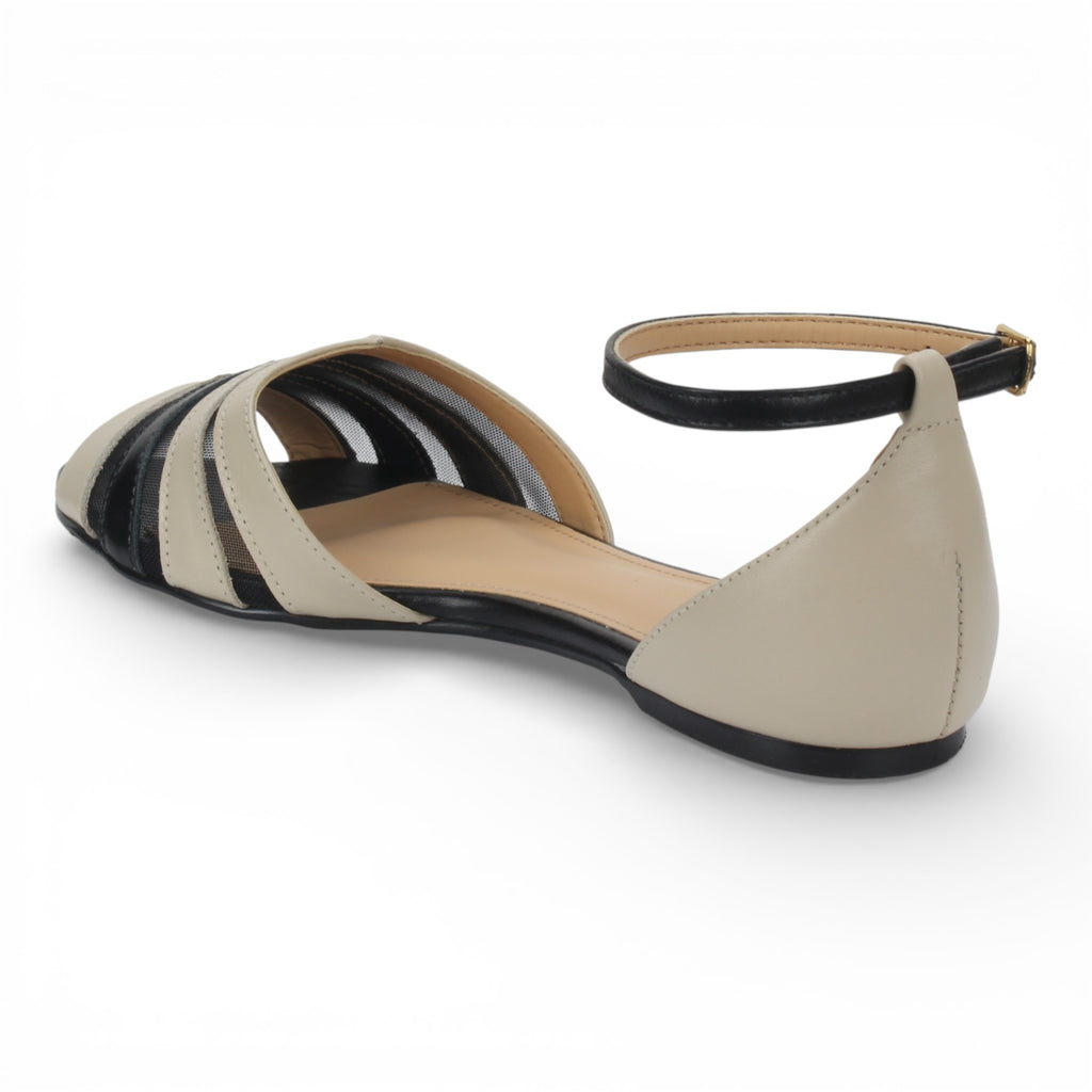 Bruno Menegatti Sonia Flat Ankle Strap Leather - Off White Black