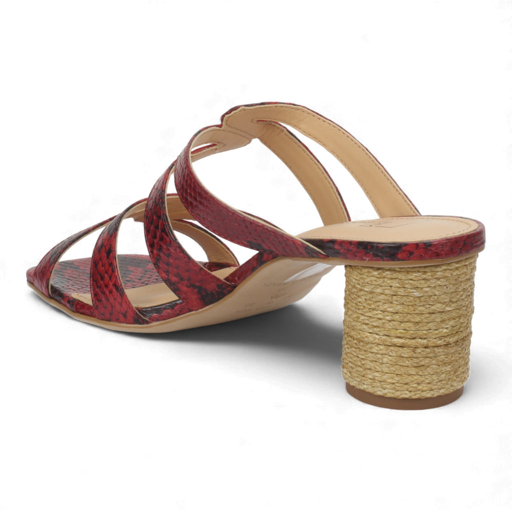 Bruno Menegatti Slide Mule Sandals Leather, Snake Imprint - Red Multi