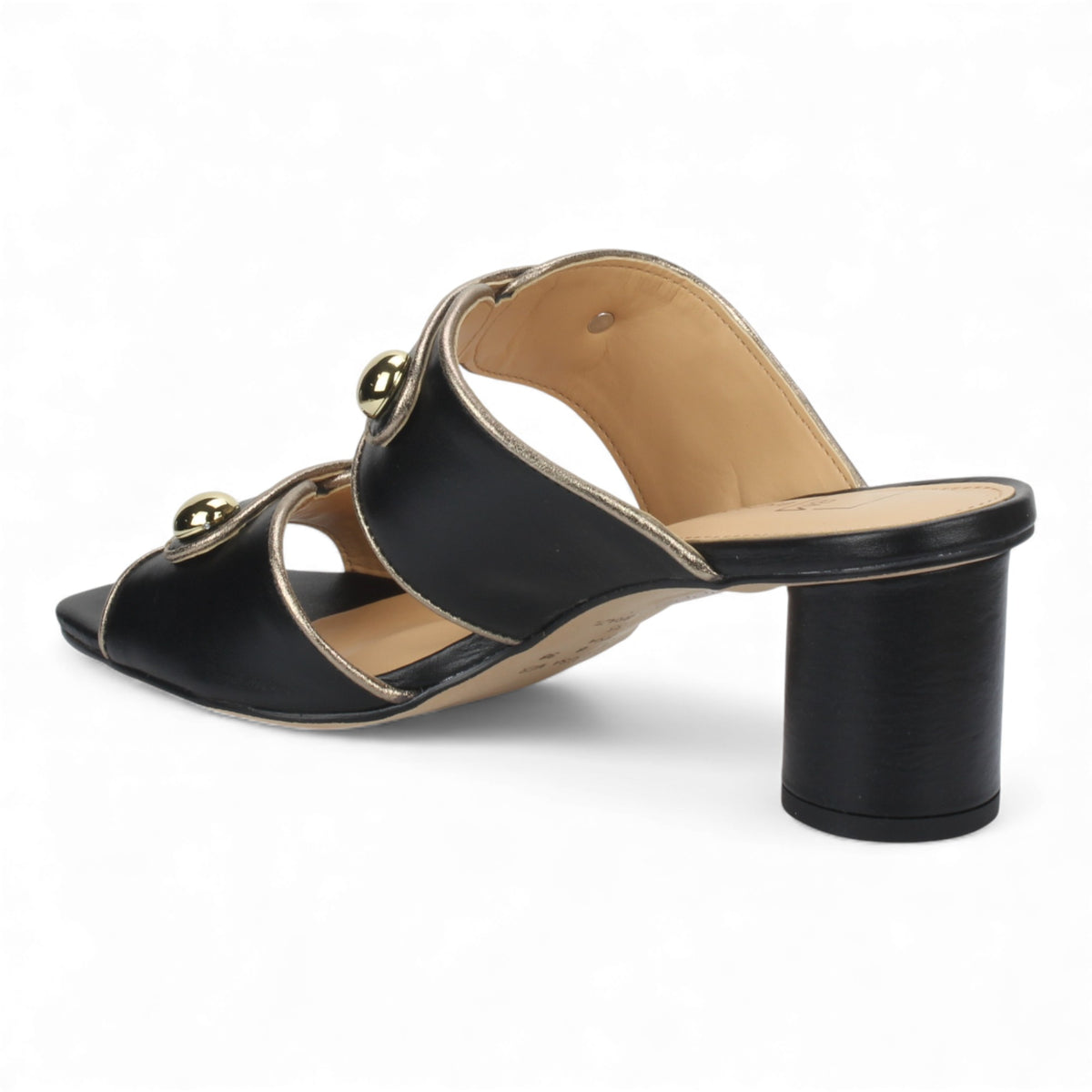Bruno Menegatti Willow Leather Slide Sandal Mule Heel - Black Pewter