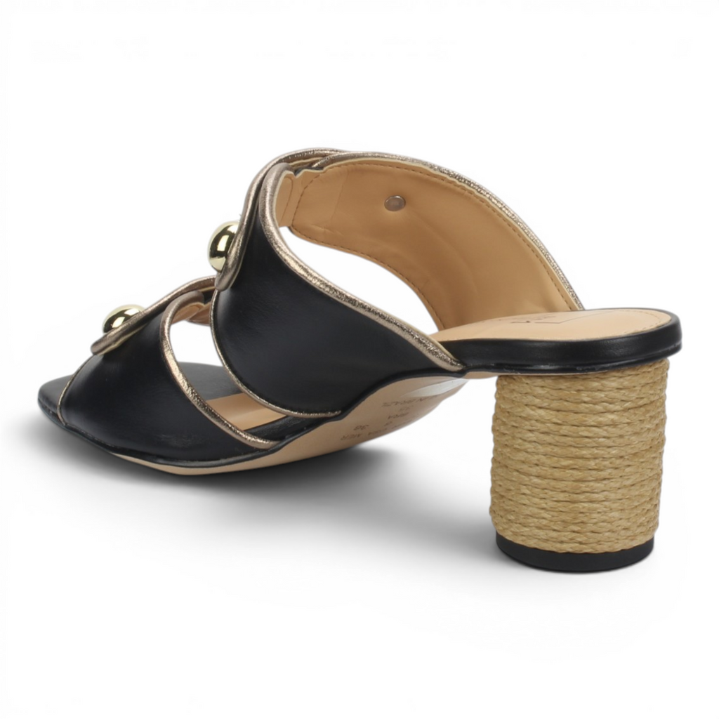 Bruno Menegatti Willow Leather Slide Sandal Mule Rope Heel - Black Pewter