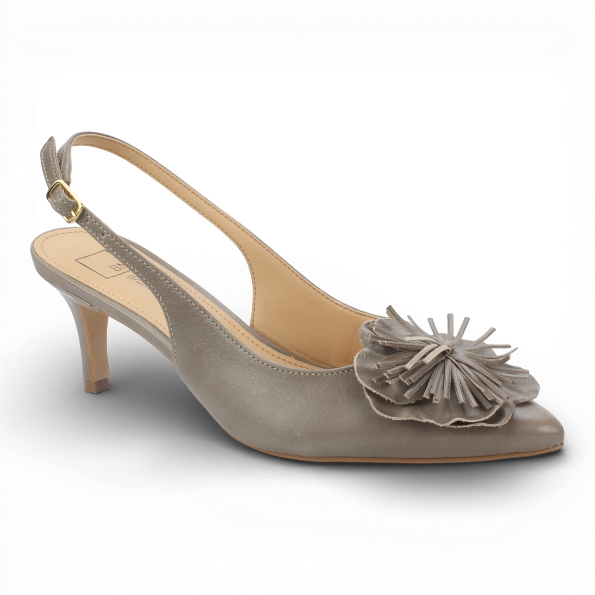 Bruno Menegatti Diana Leather Flower Slingback - Taupe