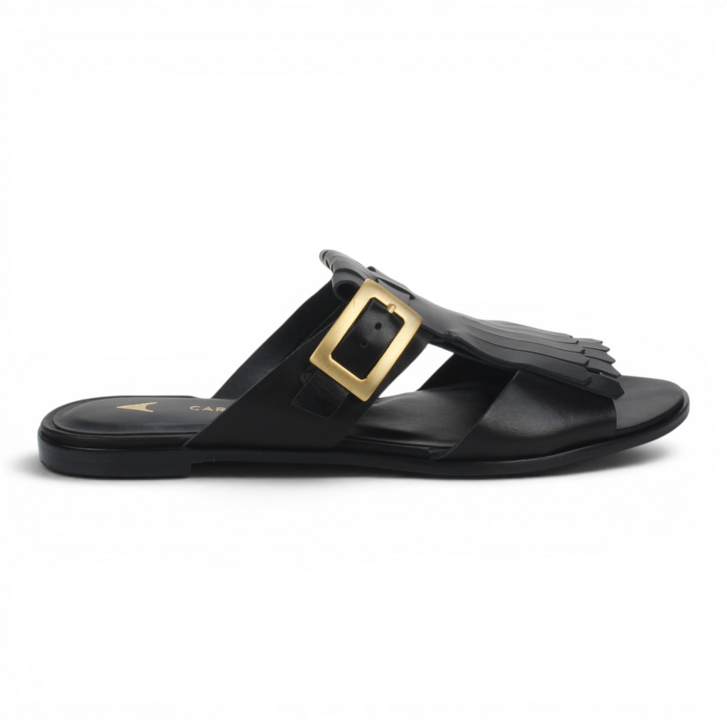 Carrano Leather Fringe Slide Sandal - Black