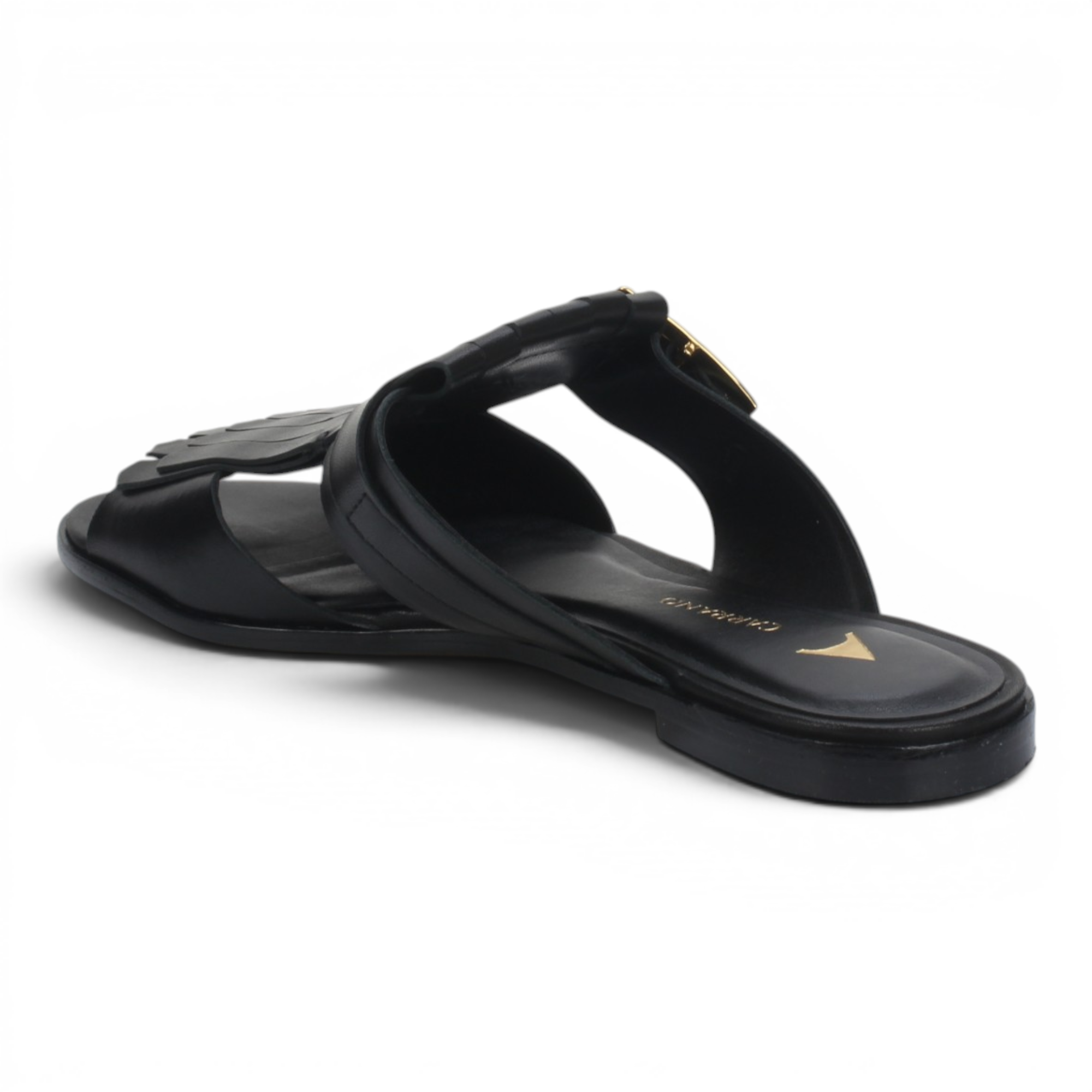 Carrano Leather Fringe Slide Sandal - Black