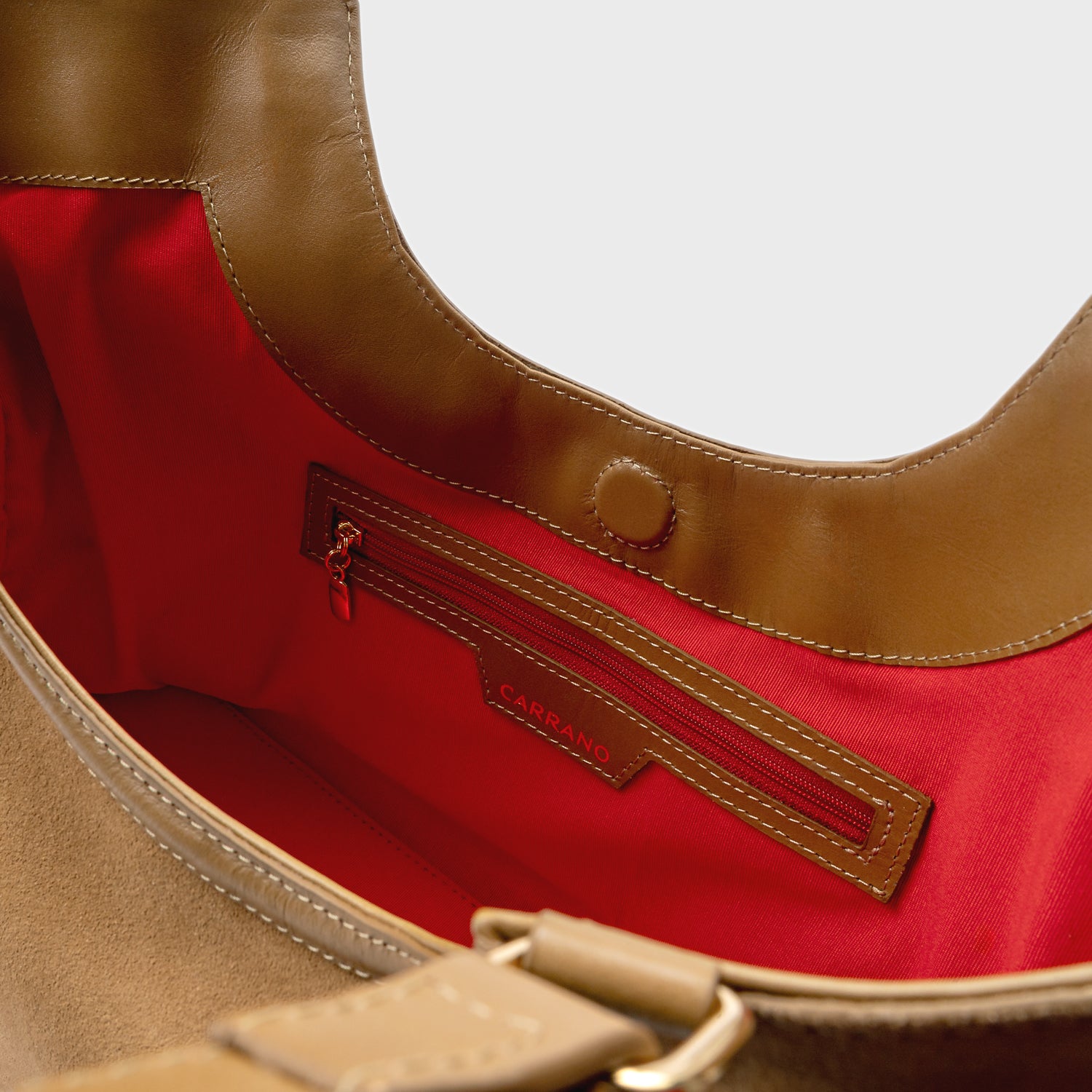 Carrano Suede Leather Shoulder Bag - Almond