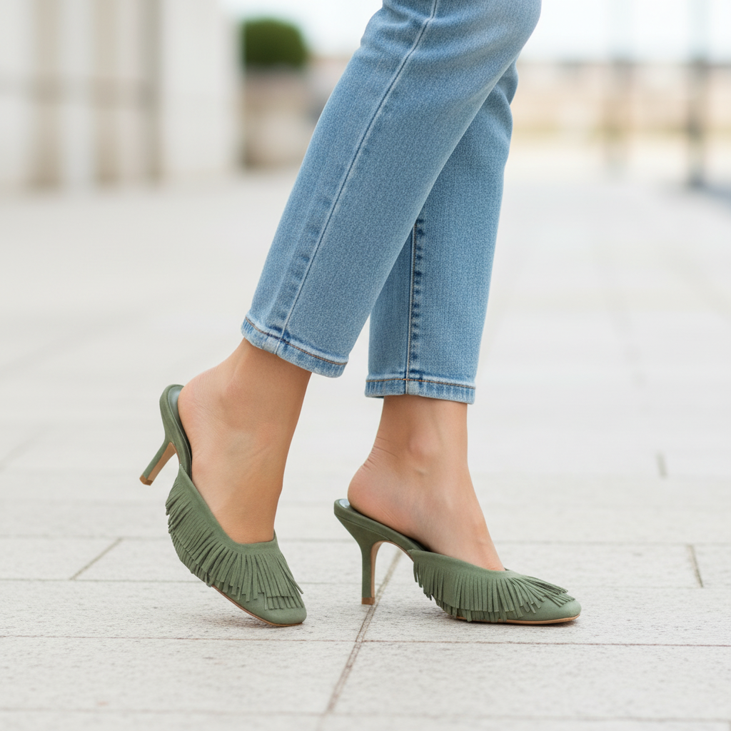 Carrano Marianne Fringe Nubuck Leather Mule - Sage