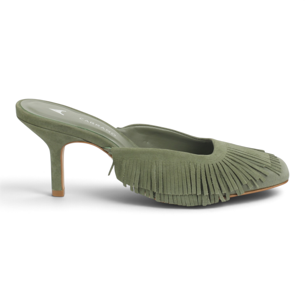 Carrano Marianne Fringe Nubuck Leather Mule - Sage
