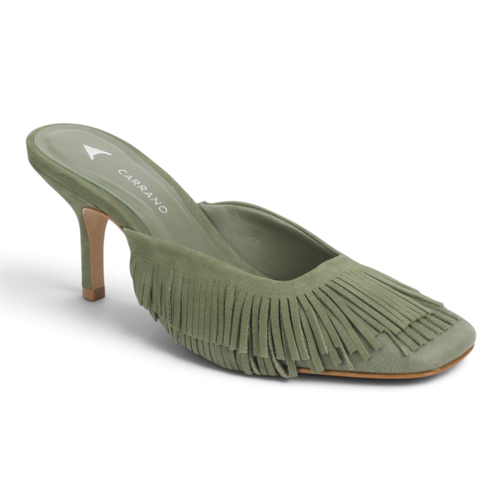 Carrano Marianne Fringe Nubuck Leather Mule - Sage