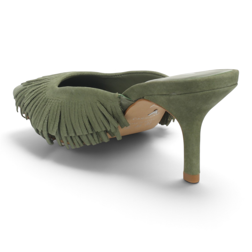 Carrano Marianne Fringe Nubuck Leather Mule - Sage
