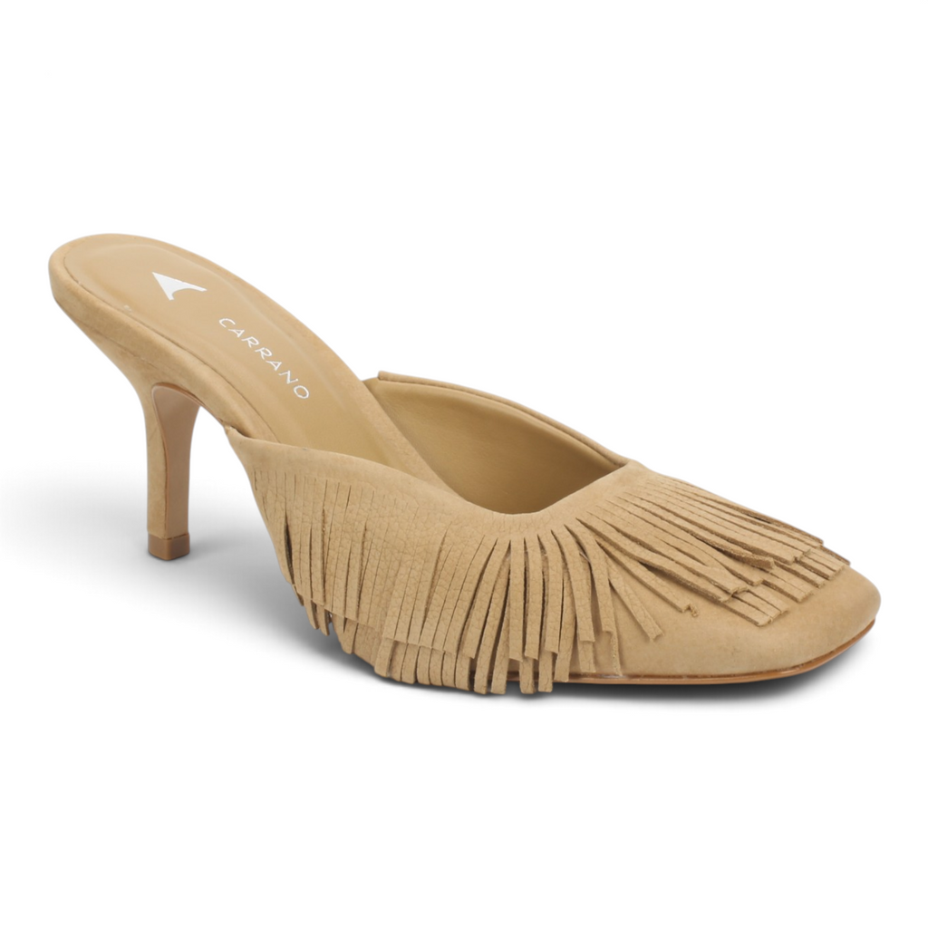 Carrano Marianne Fringe Nubuck Leather Mule - Toffee