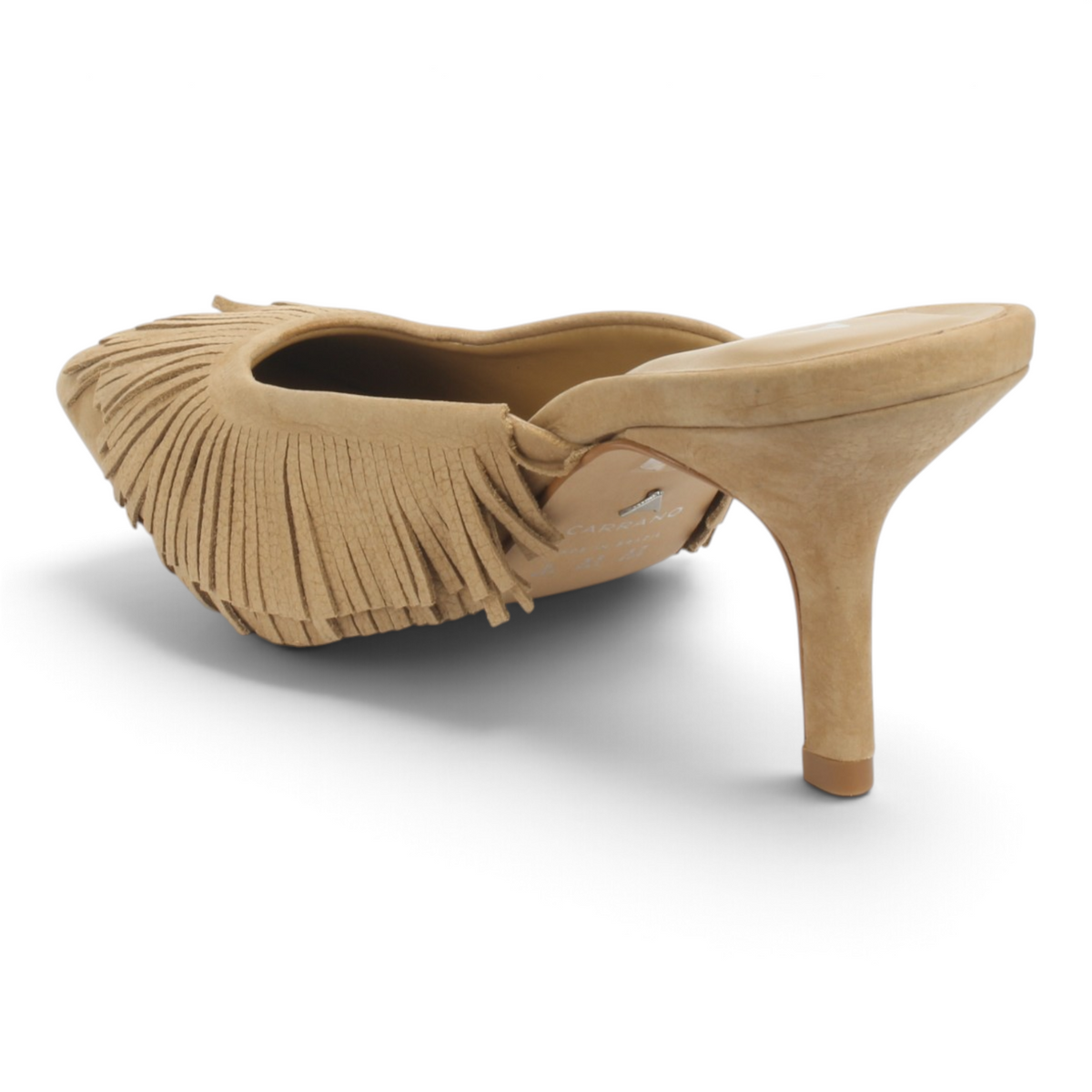 Carrano Marianne Fringe Nubuck Leather Mule - Toffee