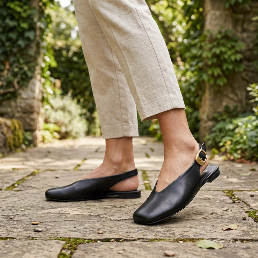 Carrano Dolce Leather Slingback Flat - Black