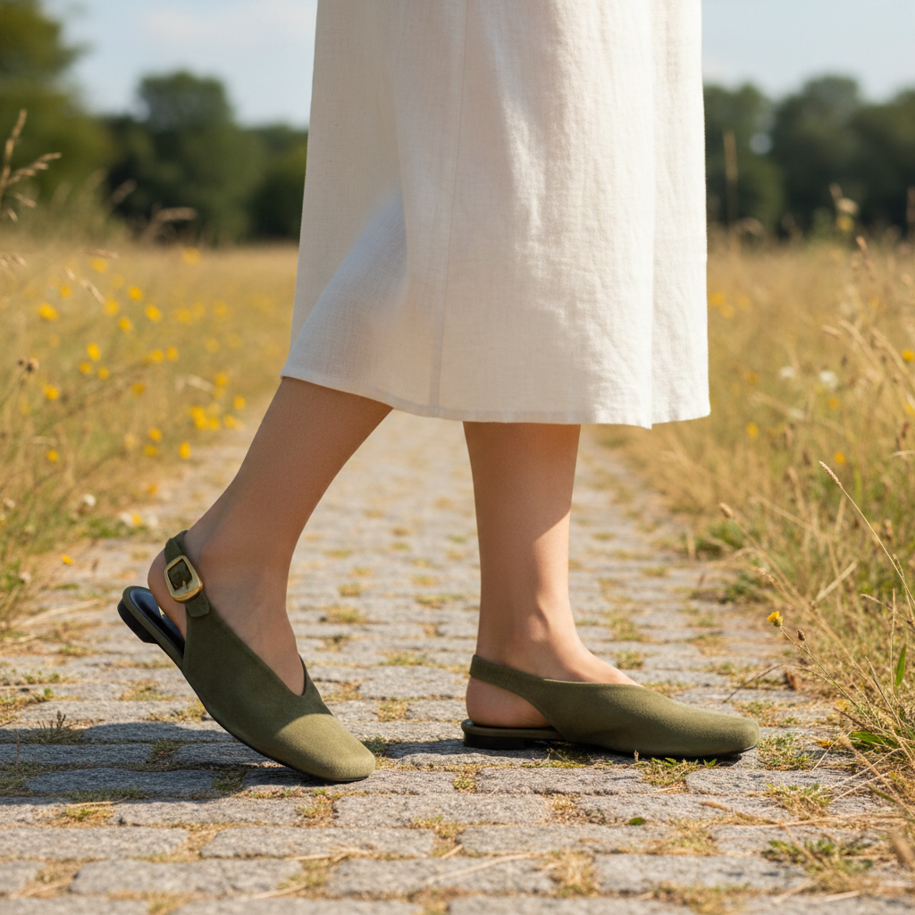 Carrano Dolce Leather Suede Slingback Flat - Herb