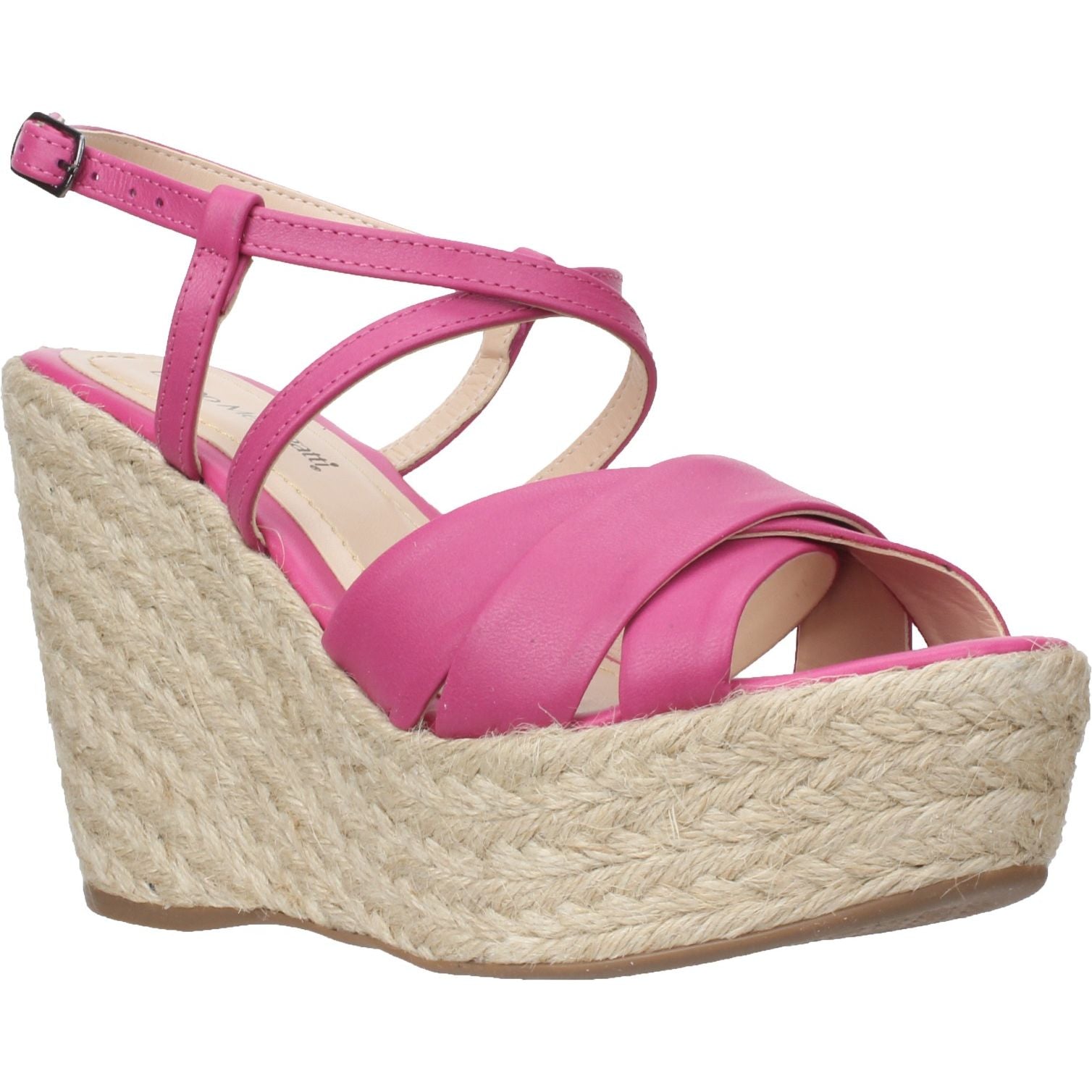 Bruno Menegatti Grace Ankle Strap Wedge Leather Sandal- Fucsia