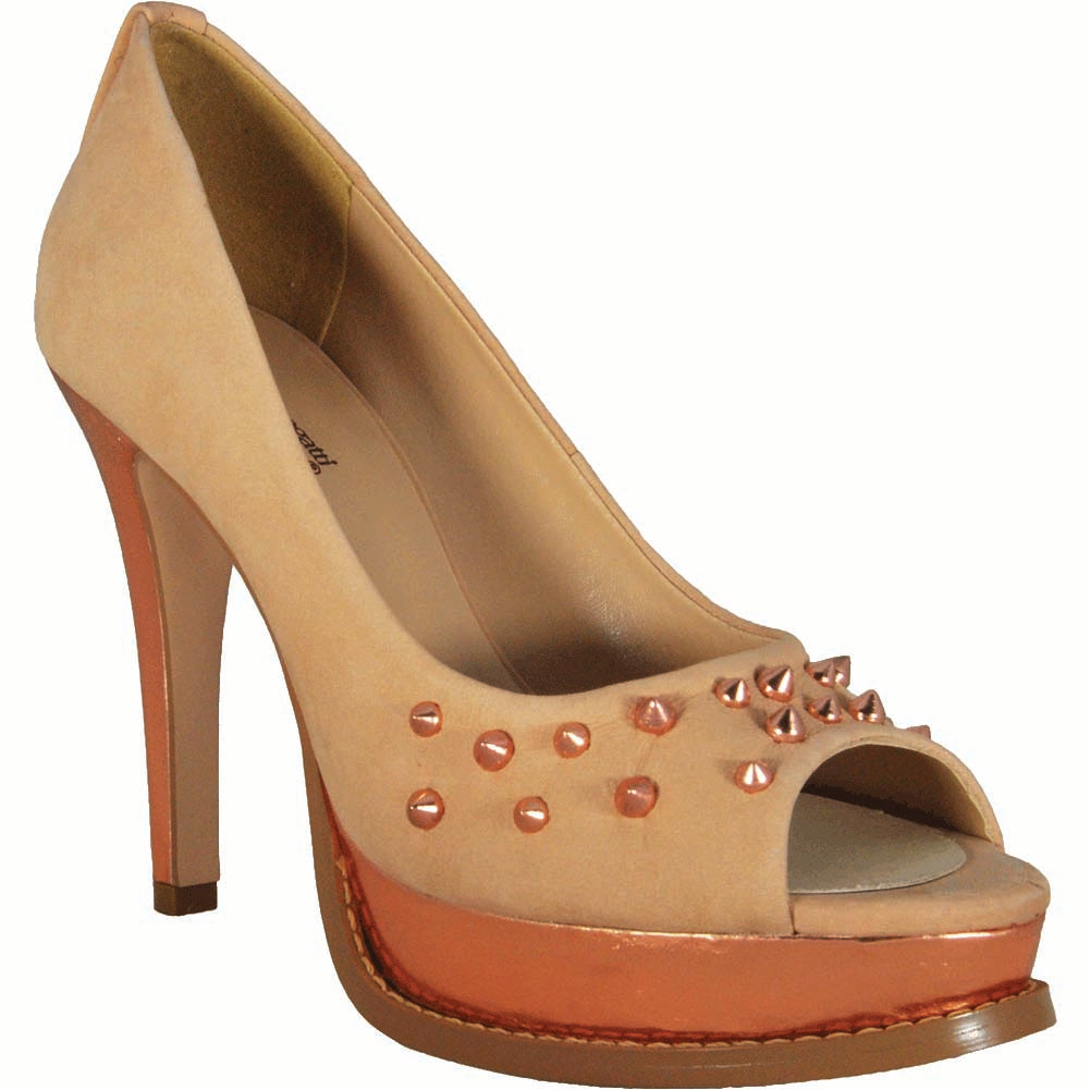 Bruno Menegatti Leather Peep-Toe Platform Pump - Peach Rose
