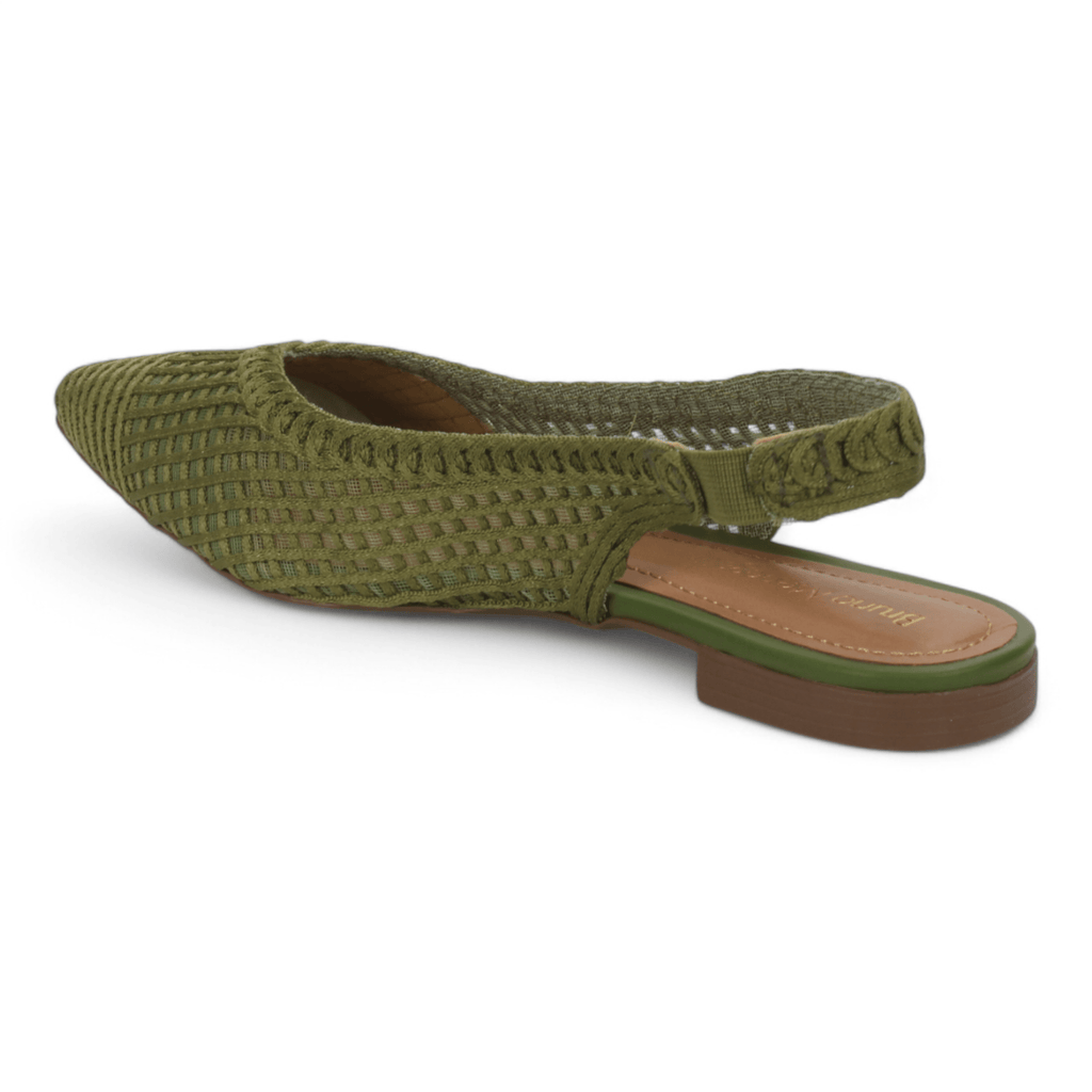 Bruno Menegatti Sandra Crochet Flat Slingbacks - Olive