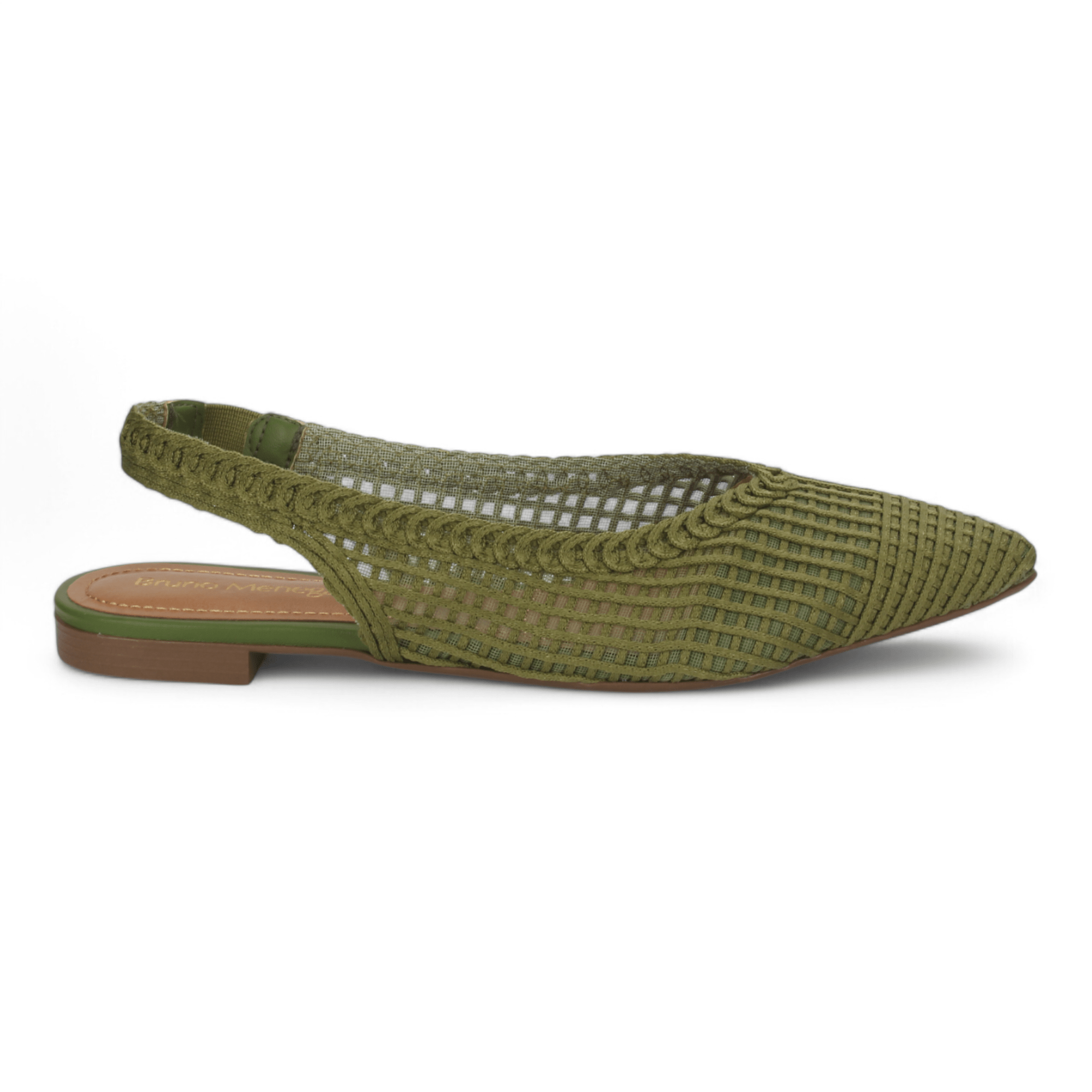 Bruno Menegatti Sandra Crochet Flat Slingbacks - Olive