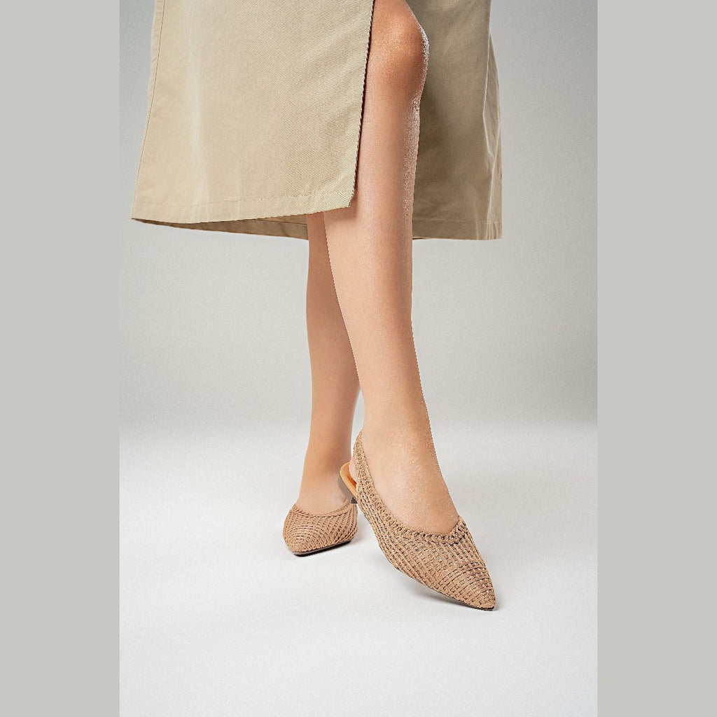 Bruno Menegatti Sandra Crochet Flat Slingbacks - Pecan