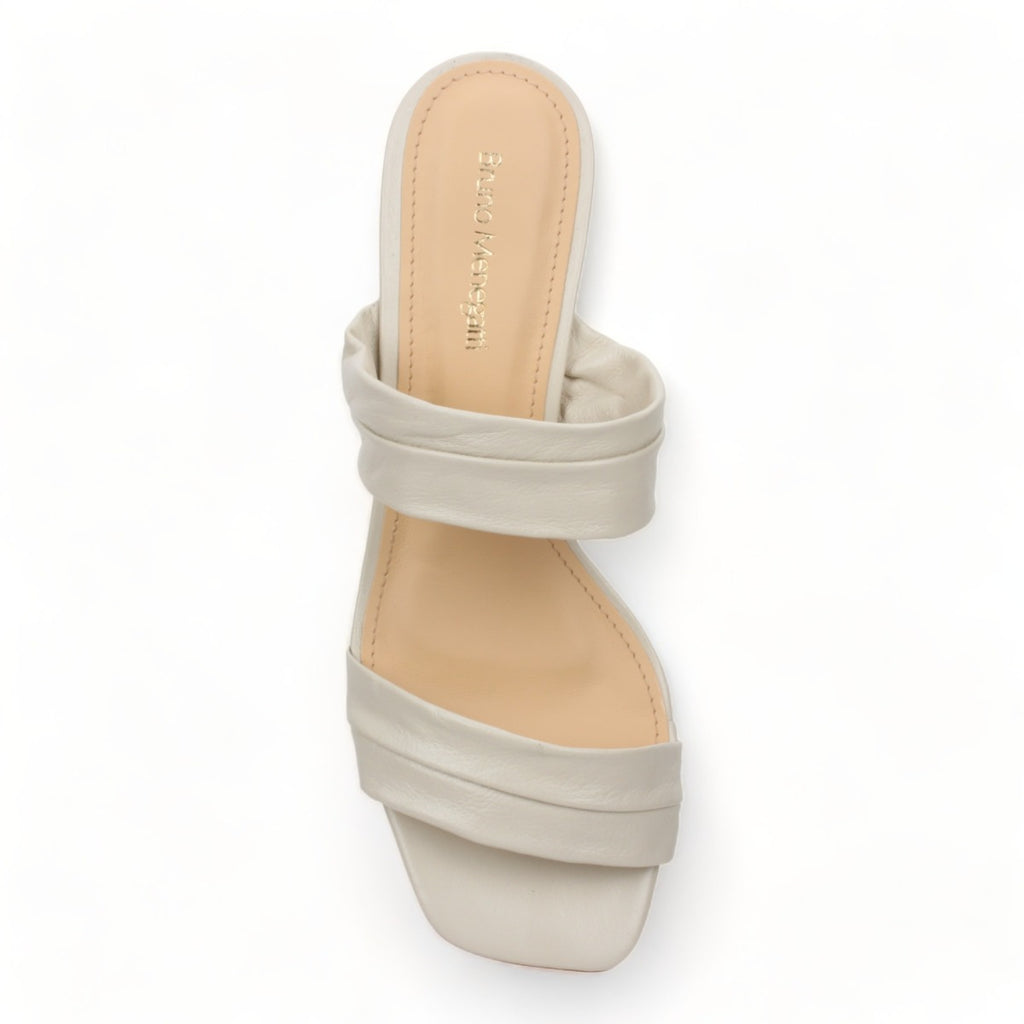 Bruno Menegatti Victoria Leather Slide Sandal - Off White Leather Heel