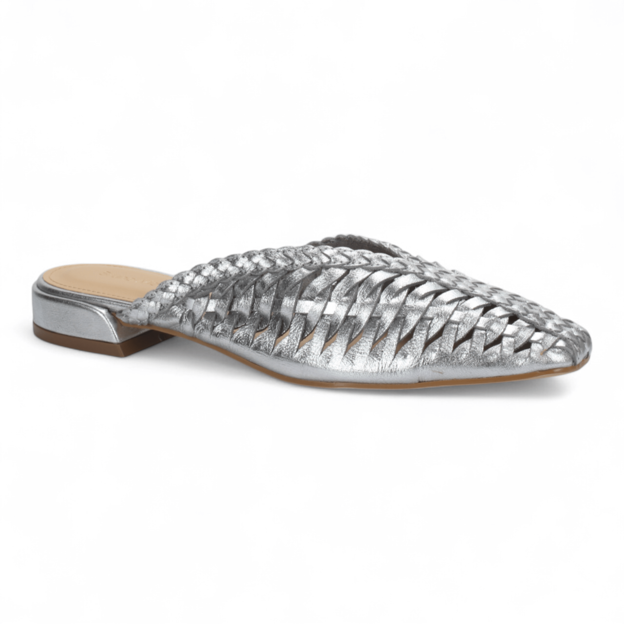 Bruno Menegatti Woven Leather Slide Mules - Silver