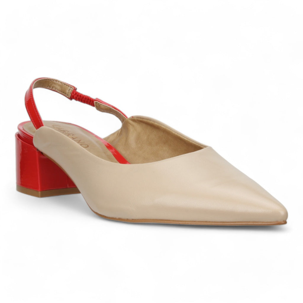 Carrano Heidi Leather Slingback Pump - Biscuit/Red
