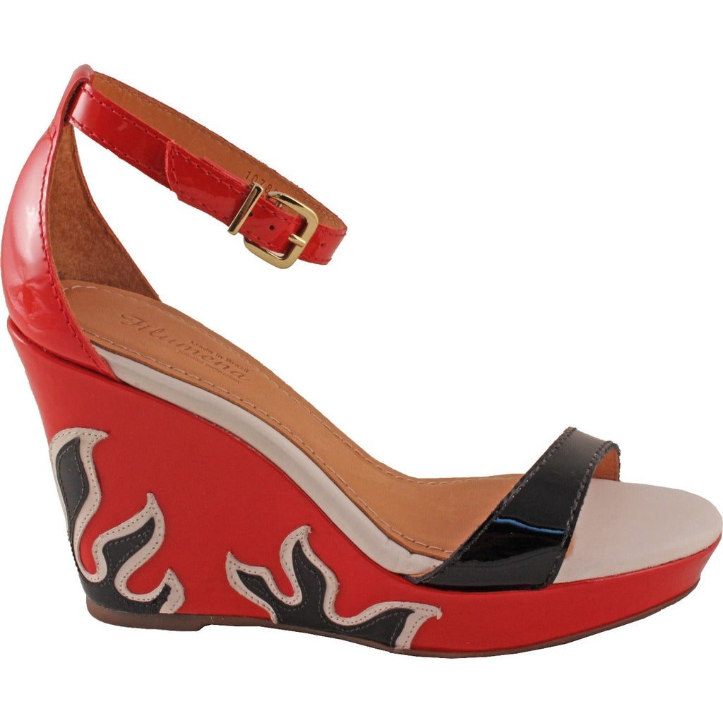 Klimini Fiery Fashionable Design Leather Wedge - Red/Black