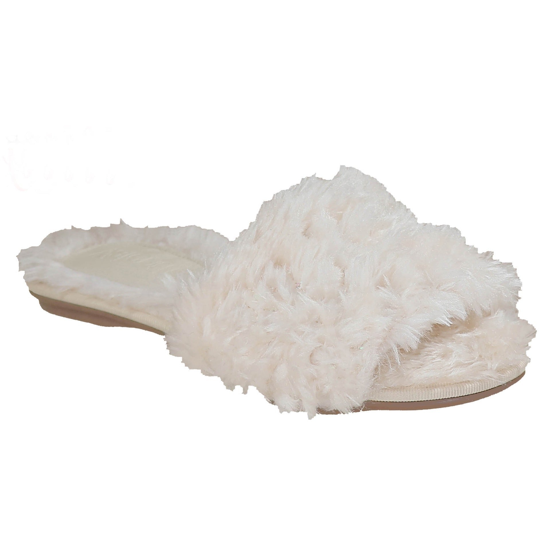 Valentina belle-fluffy slide natural sequins flat slippers