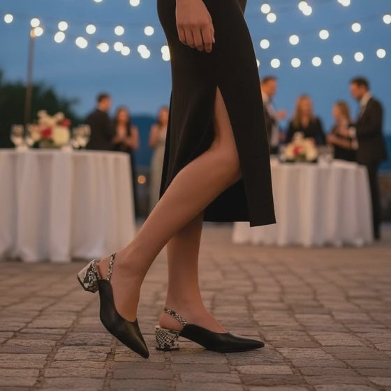 Carrano Heidi Leather Slingback Pump - Black/Python Heel