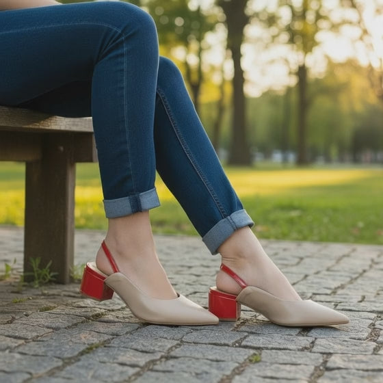 Carrano Heidi Leather Slingback Pump - Biscuit/Red